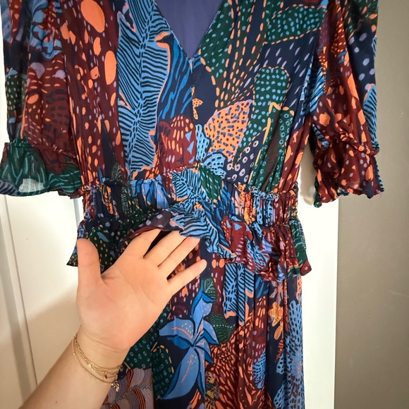 FARM Rio Blue Cool Leopard Ruffle Maxi Dress Size Small - Picture 9 of 11